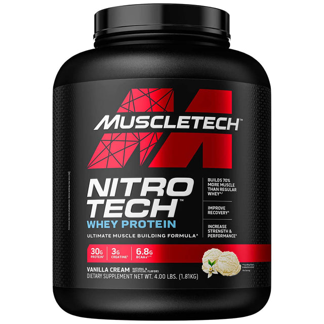 Muscletech Nitro Tech Whey Protein, 4 LB, Vanilla Cream - Muscletech