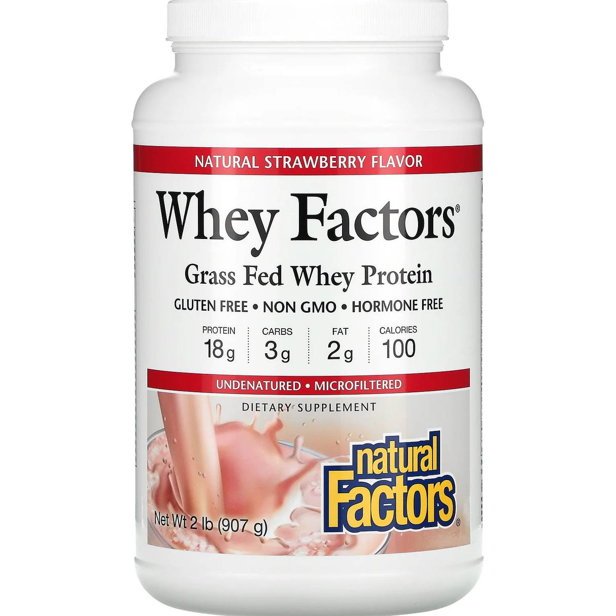 Natural Factors Whey Factors Protein, Delicious Strawberry, 907g - Natural Factors