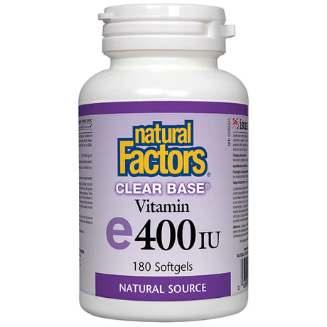 Natural Factors Vitamin E, 400 IU, Clear Base, 180 Softgels - Natural Factors