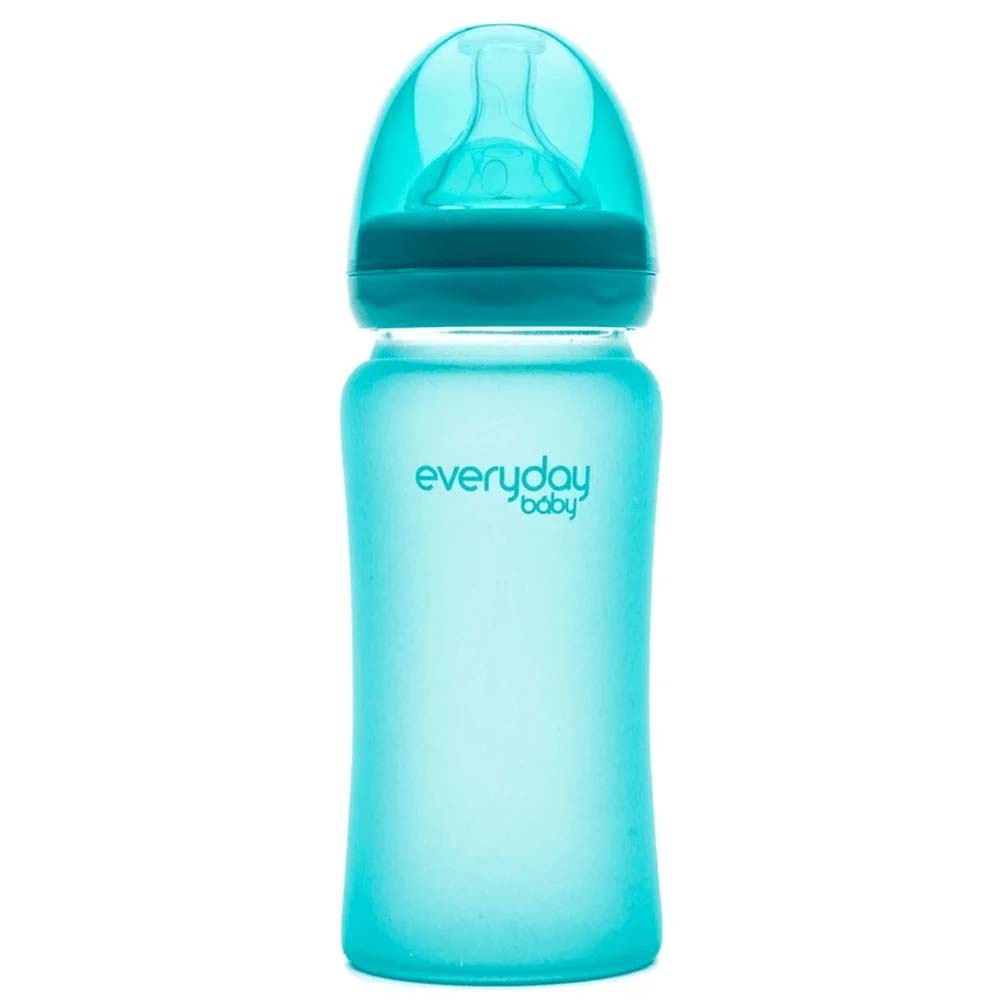 Everyday Baby Heat Sensing Glass Baby Bottle, Turquoise, 240 ML - Everyday Baby