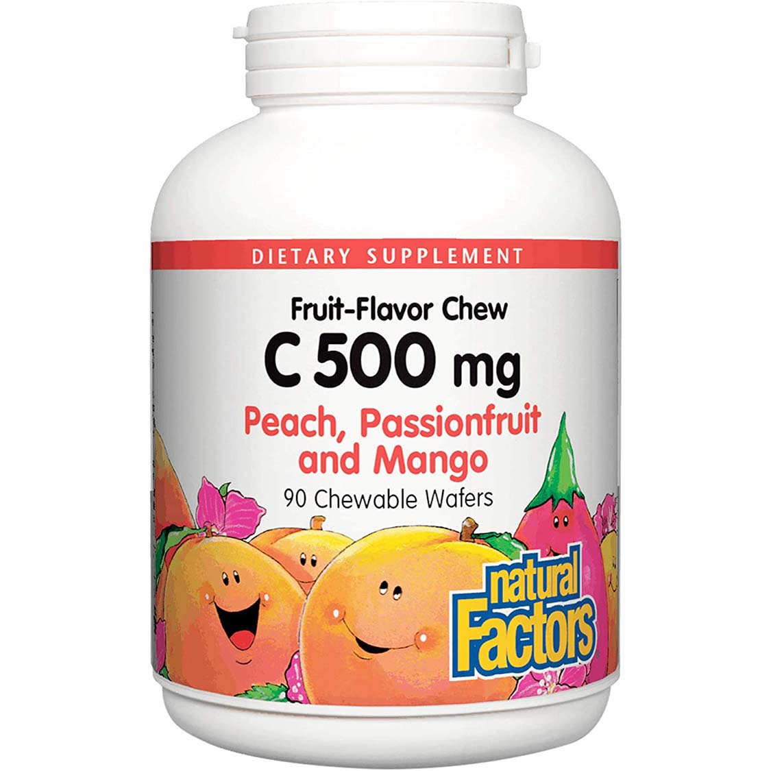 Natural Factors Vitamin C 500 mg Chewable Wafer, Peach Passionfruit Mango, 90 Chewable Wafers - Natural Factors