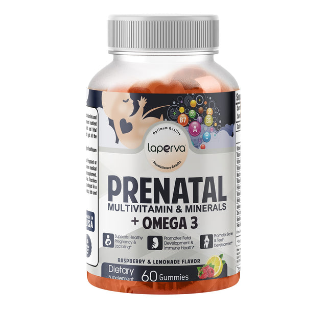 Prenatal Multivitamin & Minerals + Omega 3, Raspberry Lemonade, 60 Gummies - Laperva - Laperva