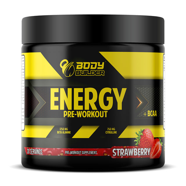 Body Builder Pre Workout Energy Plus BCAA, Strawberry, 30 servings - Body Builder