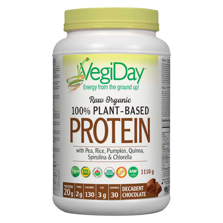 VegiDay Raw Organic Plant-Based Protein, Decadent Chocolate, 30 - Vegi Day