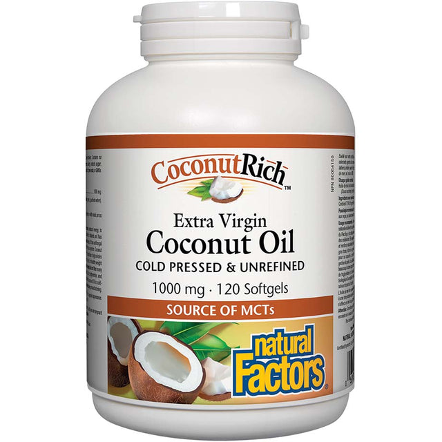 Natural Factors Extra Virgin Coconut Oil, Coconutrich, 1000 mg, 120 Softgels - Natural Factors