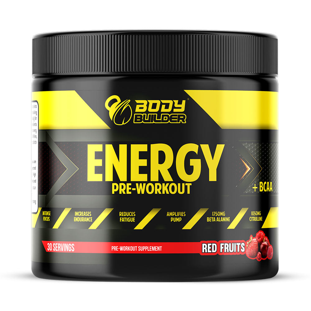 Body Builder Pre Workout Energy Plus BCAA, Red Fruit, 30 - Body Builder