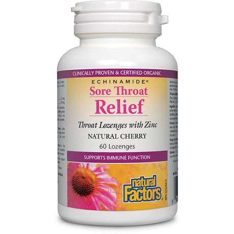 Sore Throat Relief, Cherry, 60 Lozenges - Natural Factors - Natural Factors