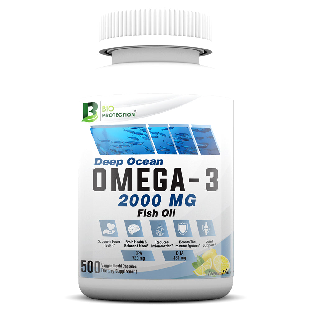 Omega 3 Fish Oil Bio Protection, 2000 mg, 500 Veggie Liquid Capsules - Bio Protection