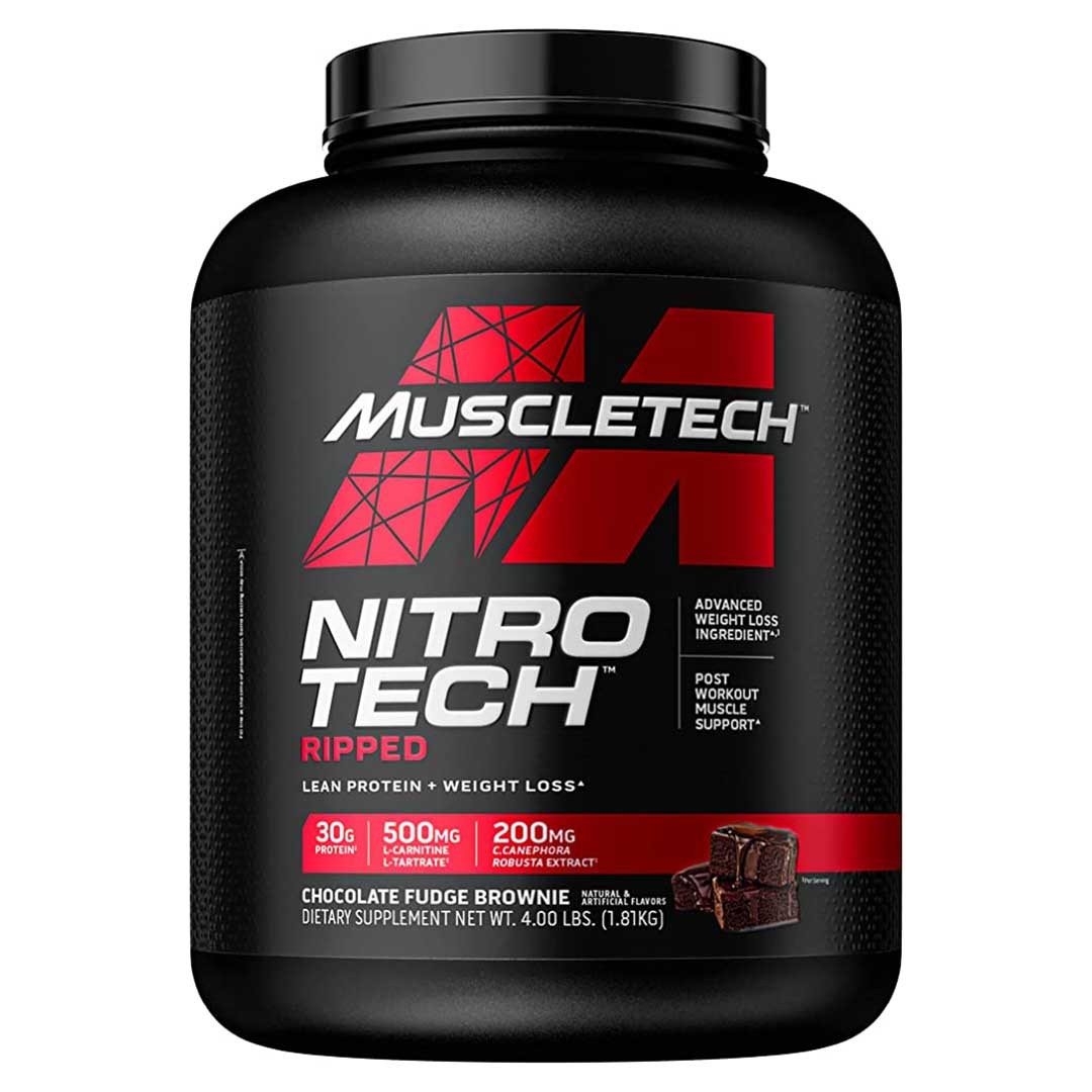 Muscletech Nitro Tech Ripped Lean Protein & Weight Loss, Chocolate Fudge Brownie, 4 LB - Muscletech