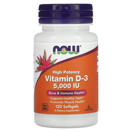 Now Vitamin D-3, 5000 IU, 120 Softgels - Now