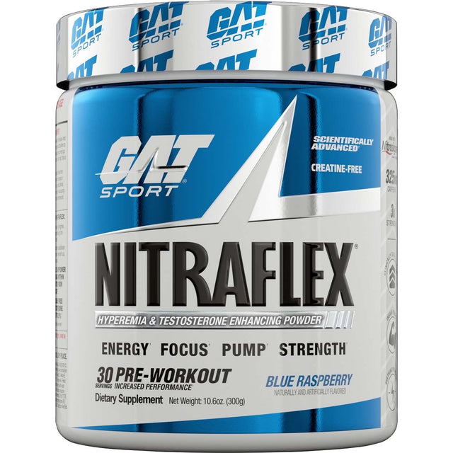 Gat Sport Nitraflex Testosterone Boosting Powder, Blue Raspberry, 30 Servings - GAT Sport