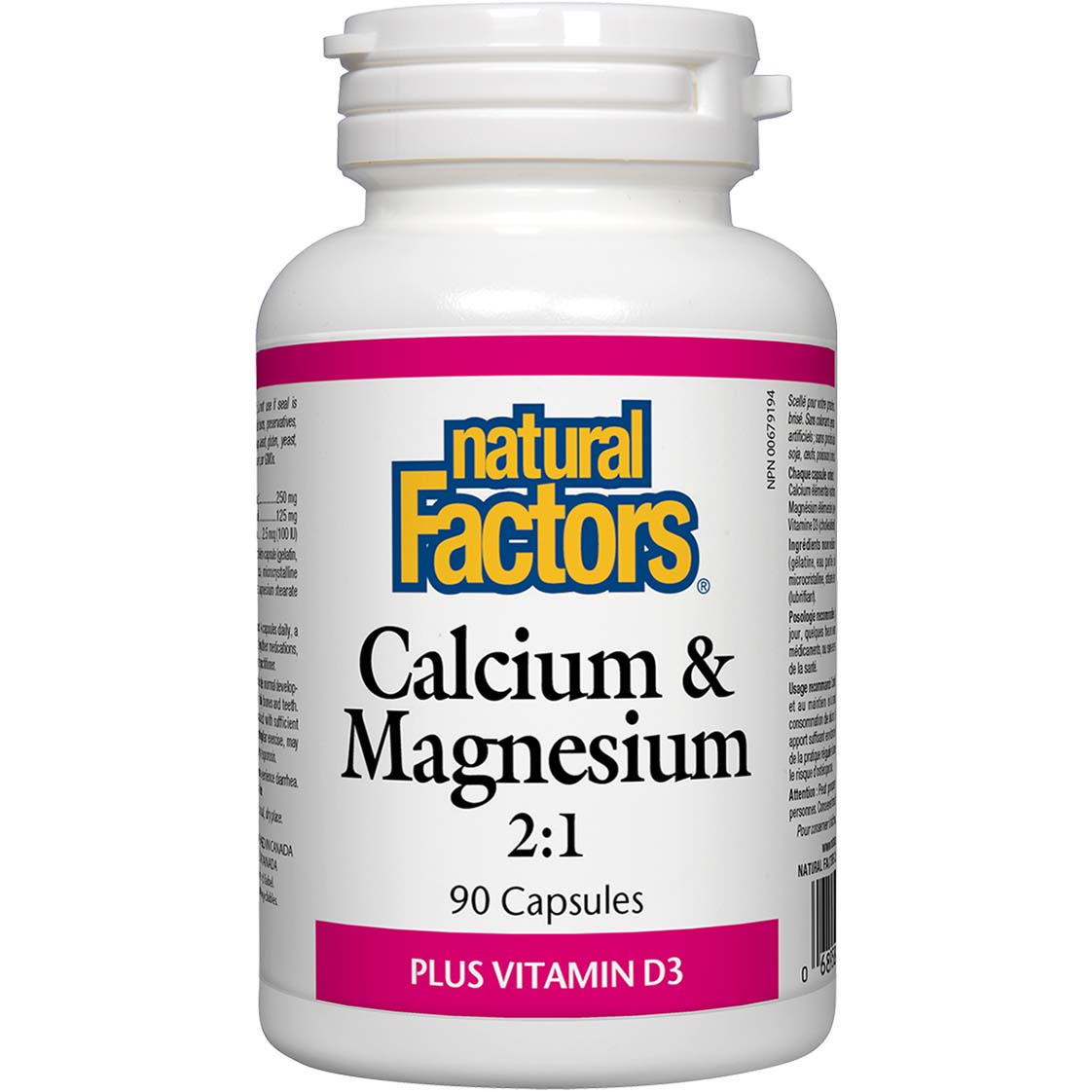 Calcium and Magnesium 2:1 Plus Vitamin D3, 90 Capsules - Natural Factors - Natural Factors